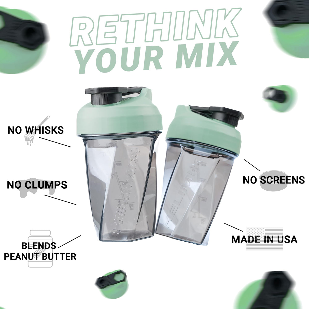 HELIMIX 1.5 Vortex Blender Shaker Bottle Holds Upto 20oz | No Blending Ball or Whisk | USA Made | Portable Pre Workout Whey Protein Drink Shaker Cup | Mixes Cocktails Smoothies Shakes | Top Rack Safe