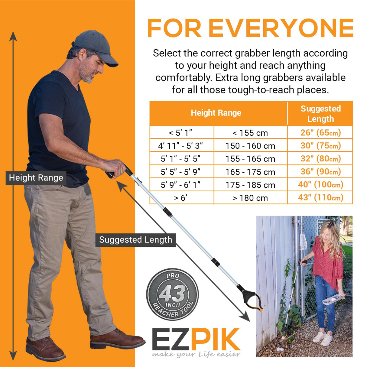 EZPIK Pro 43" Foldable Grabber Reacher Tool for Seniors - Grabbers for Elderly Reaching Tool Heavy Duty Pickup Trash Picker Upper Equipment - Claw Grabber Stick for Reaching Aids, Weed Gripper