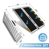 NEOWISM Protable wheelchair ramp 3FT,Non-Slip Folding Aluminum Handicap Ramps,Threshold Ramp for home,Holds up to 600lbs,Wheelchair ramp for steps,Mobility Scooter,Doorways (3FT Useing Height 3-9inch)
