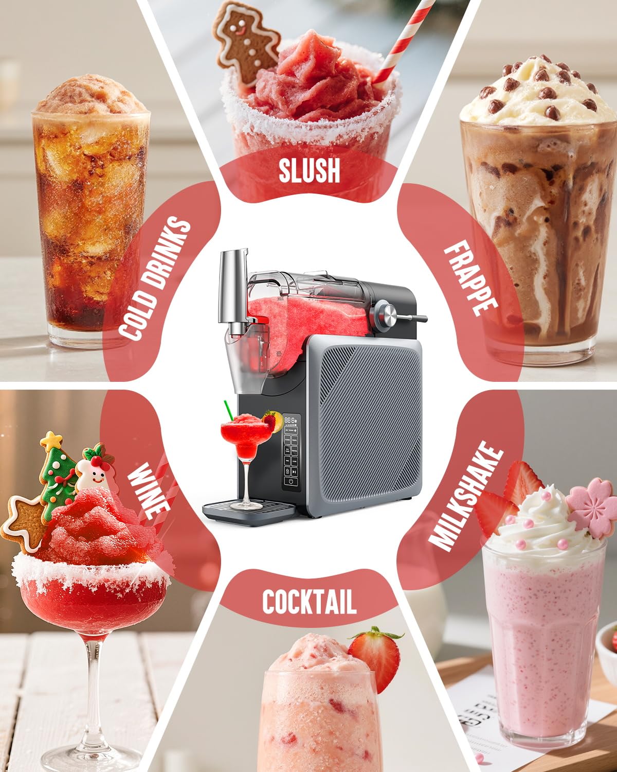 Slushie Machine No Ice Needed 88oz, Slushy Machine for Home with LED Display and 5 Preset Modes, Auto-Clean, Frozen Drink Maker Perfect for Margarita,Frappés, Cocktail Smoothie, Milkshake and More