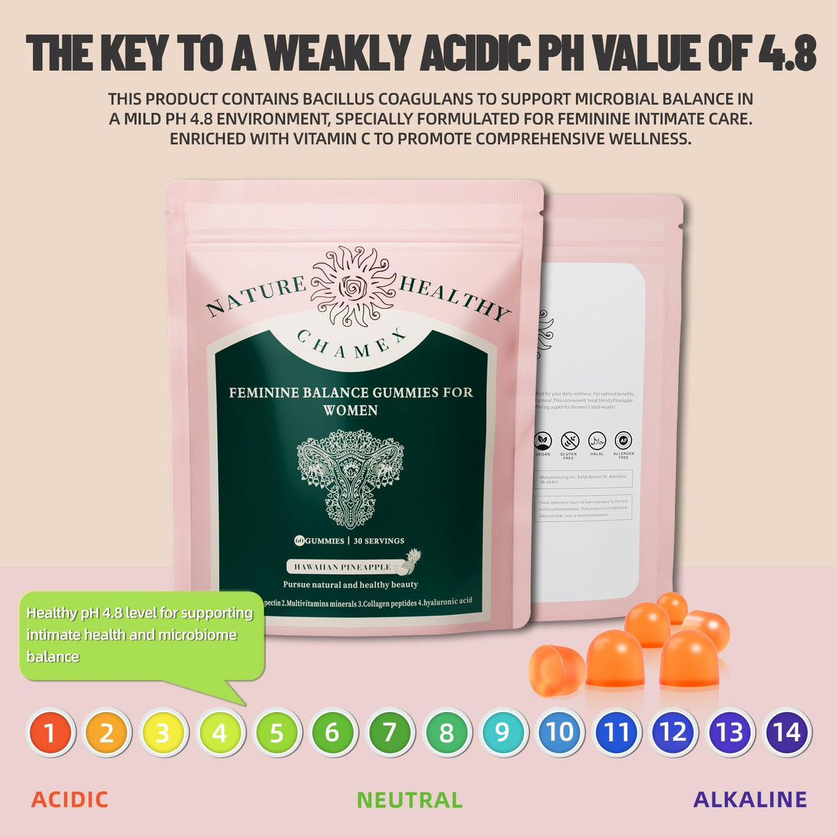 Weigloce Premium Feminine Balance Gummies for Women - Hawaiian Pineapple Gummies for Women ph, Support Probiotic - Immune Health - Gluten-Free with Vegetarian Friendly - Vitamin C - 60 Count