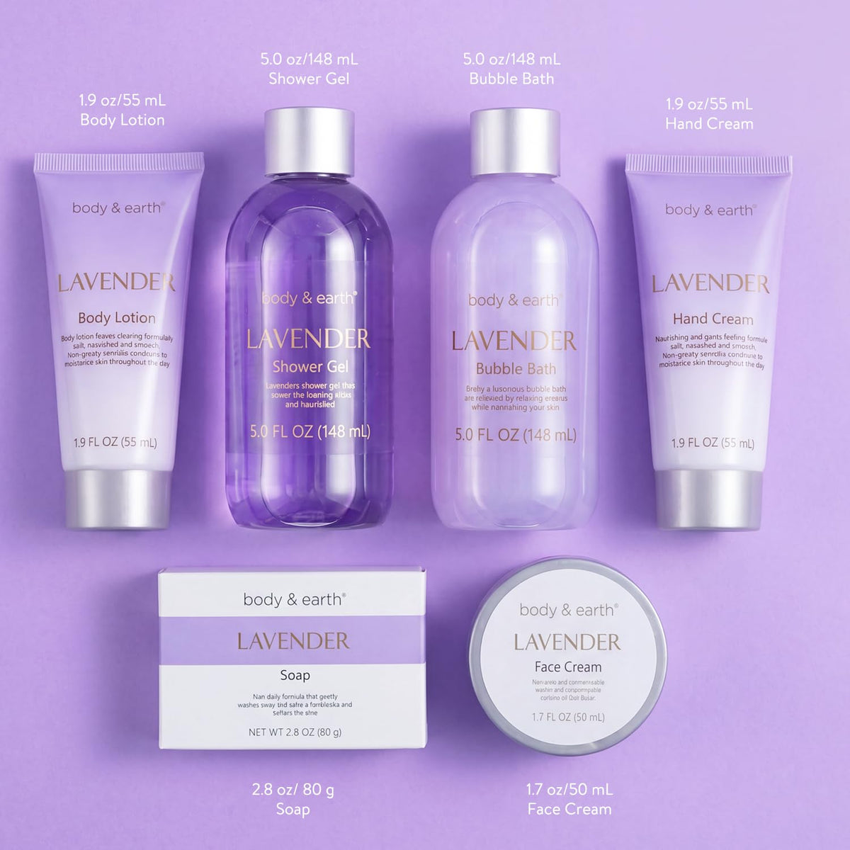 BODY & EARTH Bath and Body Gift Box for Women- 6 Pcs Lavender Bath Kit for Women Spa Set, Birthday, Christmas Gift Set Includes Body Lotion, Bubble Bath, Shower Gel