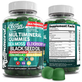 Sea Moss Gummies | Clinically Tested - Black Seed Oil Ashwagandha Elderberry Burdock Root Chlorella Manuka Honey - Vegan Irish Sea Moss Gummy Vitamins for Adults Kids Men Women - Green Apple Flavor