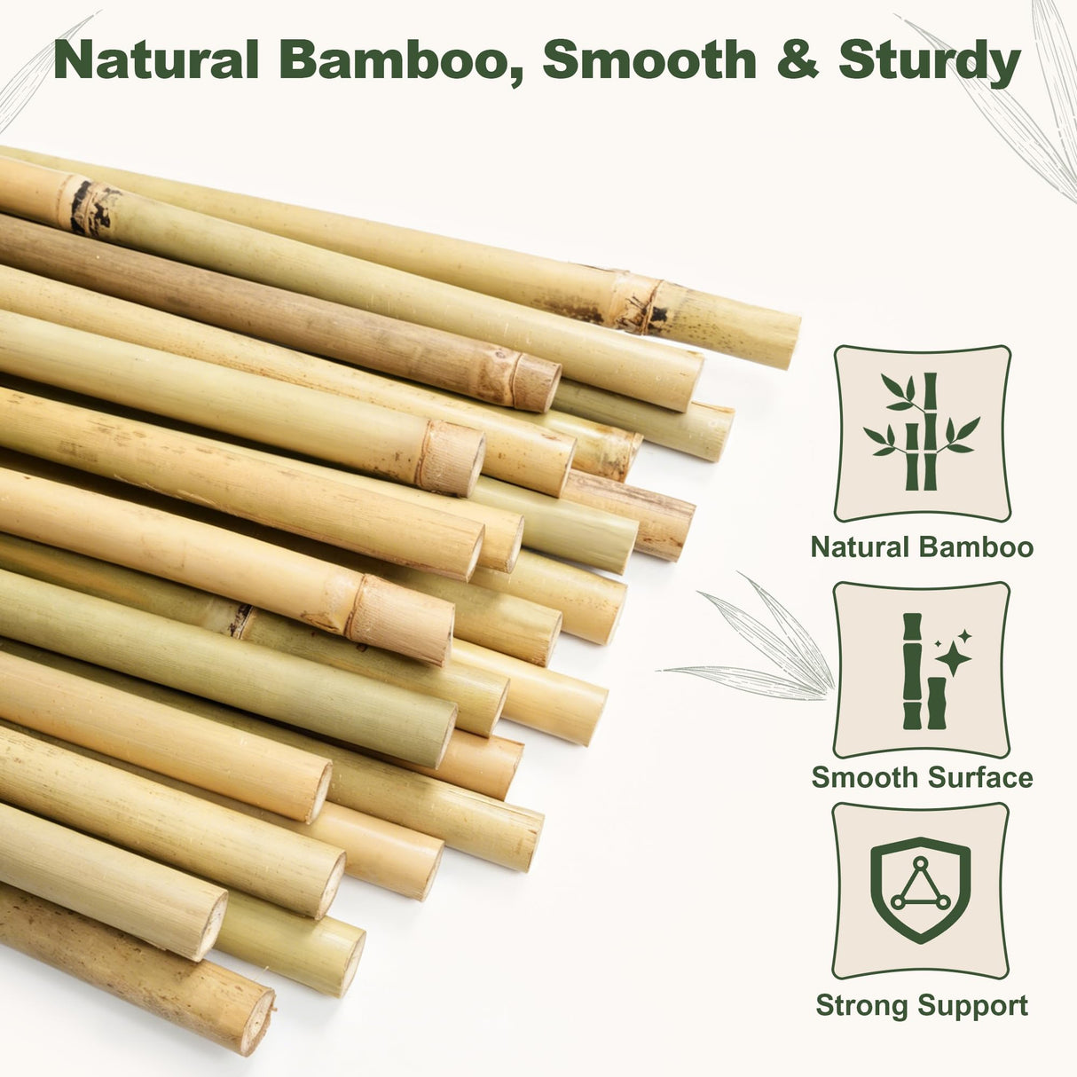 Natural Bamboo Poles, 7 Feet Bamboo Sticks for Plants, Wood Garden Stakes for Tomato, Bean, Flowers, Trees Potted and Climbing Plants, 15 Pack