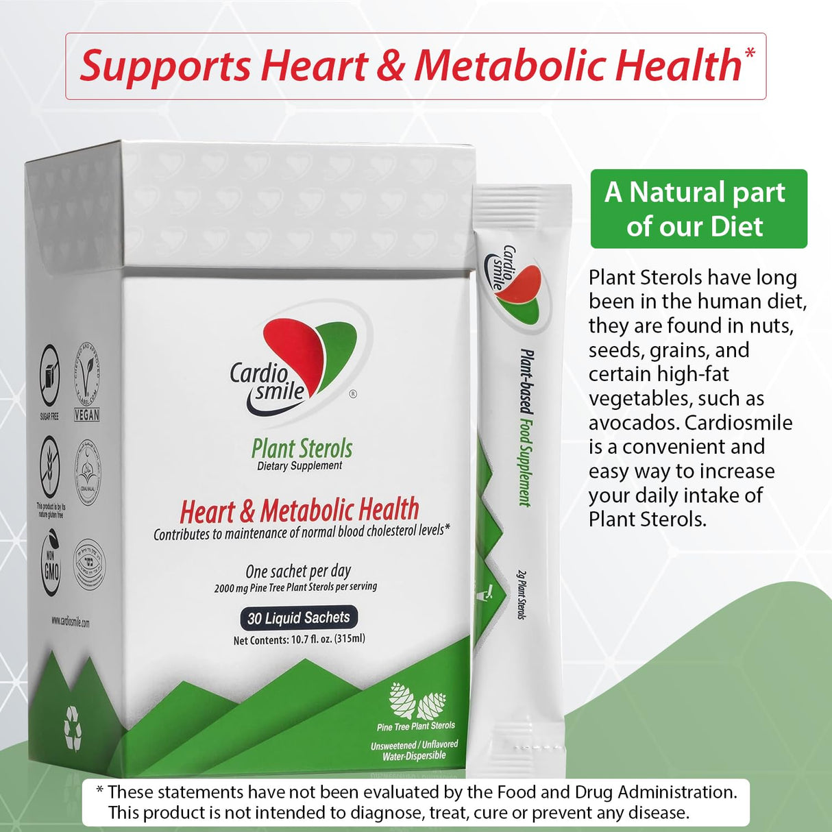 Cardiosmile 2000mg Plant Sterols Supports Healthy Cholesterol Levels with 1400mg beta-Sitosterol for Heart & Metabolic Health Support, 30 Day Supply in Single Use Liquid Packets