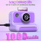 Kids Camera Instant Print, Christmas Birthday Gifts for Girls and Boys, 1080P HD Video Digital Kids Camera with 32G Card, Toddler Camera for 3-12 Years Old, Purple