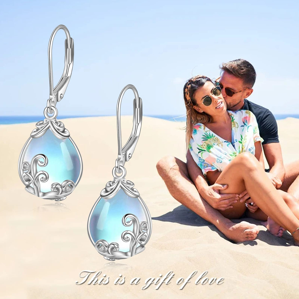 POPLYKE Moonstone Filigree Teardrop Drop Dangle Earrings Sterling Silver Leverback Earrings Moonstone Jewelry Gifts for Women