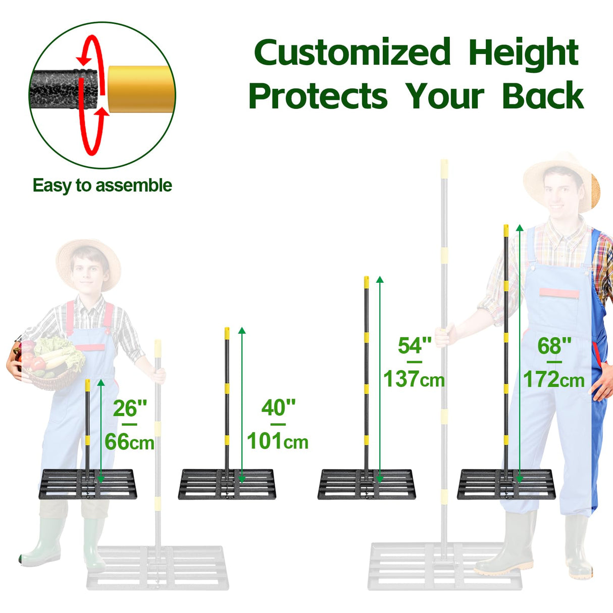Lawn Leveling Rake 30”x10” Large Heavy Duty Metal Lawn Leveler with Long Adjustable Handle Proffesional Yard Leveling Rake for Soil Dirt Sand Compost Efficient Lawn Leveling Tool (Foldable 5FT)