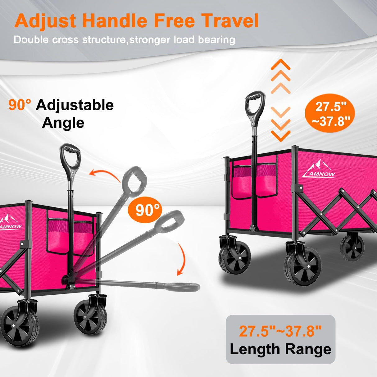 AMNOW 100L Collapsible Wagon Cart with All Terrain Wheels, 350LBS, Rose