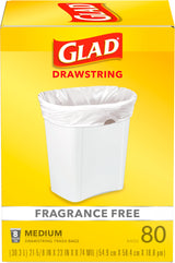 Glad Small Trash Bags 8 Gallon, Fragrance Free Garbage Bags, Odor Resistant with Drawstring, 80 Count