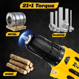 20V Cordless Drill Set,Electric Power Drill Cordless,Power Drill Drivers,Electric Screwdriver - 2.0Ah Batteries, 30Nm，21+1 Torque,2 Speed, Built-in LED,Kit for Home, Yellow