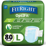 FitRight Adult Diapers, Extra+ Heavy Absorbency, L (Waist Size 44in-56in), 80 Count, OptiFit Incontinence Briefs for Men and Women, Disposable, Moisture-Wicking, Leak Protection.