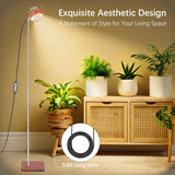 FECOLGT Grow Light for Indoor Plants, Full Spectrum Floor Plant Lamp with Convex Lens, Timer 6/12/18H, Faux Walnut Wood Grain, 12-57 inches Height Adjustable Desktop and Standing Growing Light