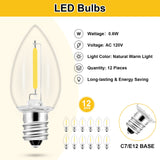 2Pack Accessory Cord with 12 LED Light Bulbs Christmas Village String Light 10.3FT White Cord with Spare Fuse Warm White C7 Lamp for Halloween Pumpkins Christmas Village Houses and Craft Decoration