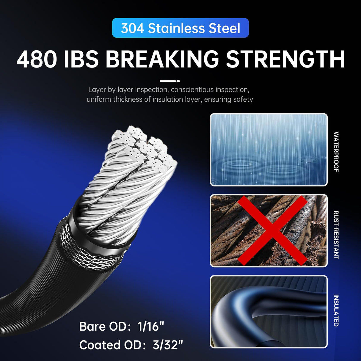 YingYa BIS 246FT Black Vinyl Coated 304 Stainless Steel Wire Rope Cable Kit – Heavy Duty Outdoor String Light Hanging Guide Wire with M5 Turnbuckle for Patio, Garden, Christmas Lights