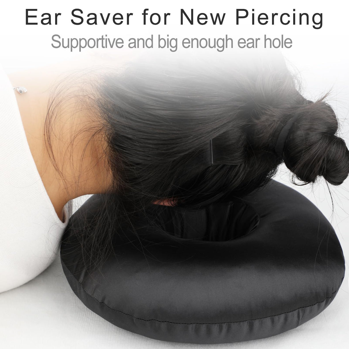 Heal n Hope Silky Satin Piercing Pillow Ear Pillows Donut with Hole for Ear Pain CNH Piercing Pain Relief Sleeping Pressure Sore Side Sleepers Smooth Cooling Ear Guard Protector, Black