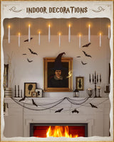 TLPUHU Floating Candles with Wand 20PCs -Halloween Magic Hanging Flameless Candles Taper Candles with Remote for Christmas Window Home Bedroom Birthday Party Decorations