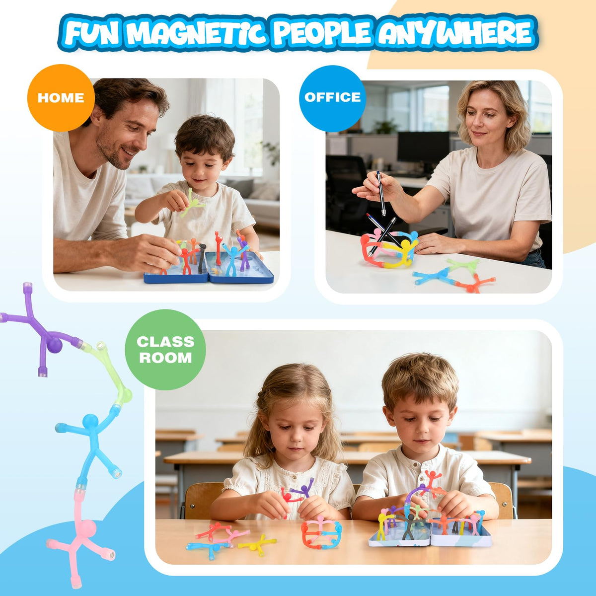 20Pcs Magnetic Travel Toys, Magnets Men for Kids with Portable Metal Box