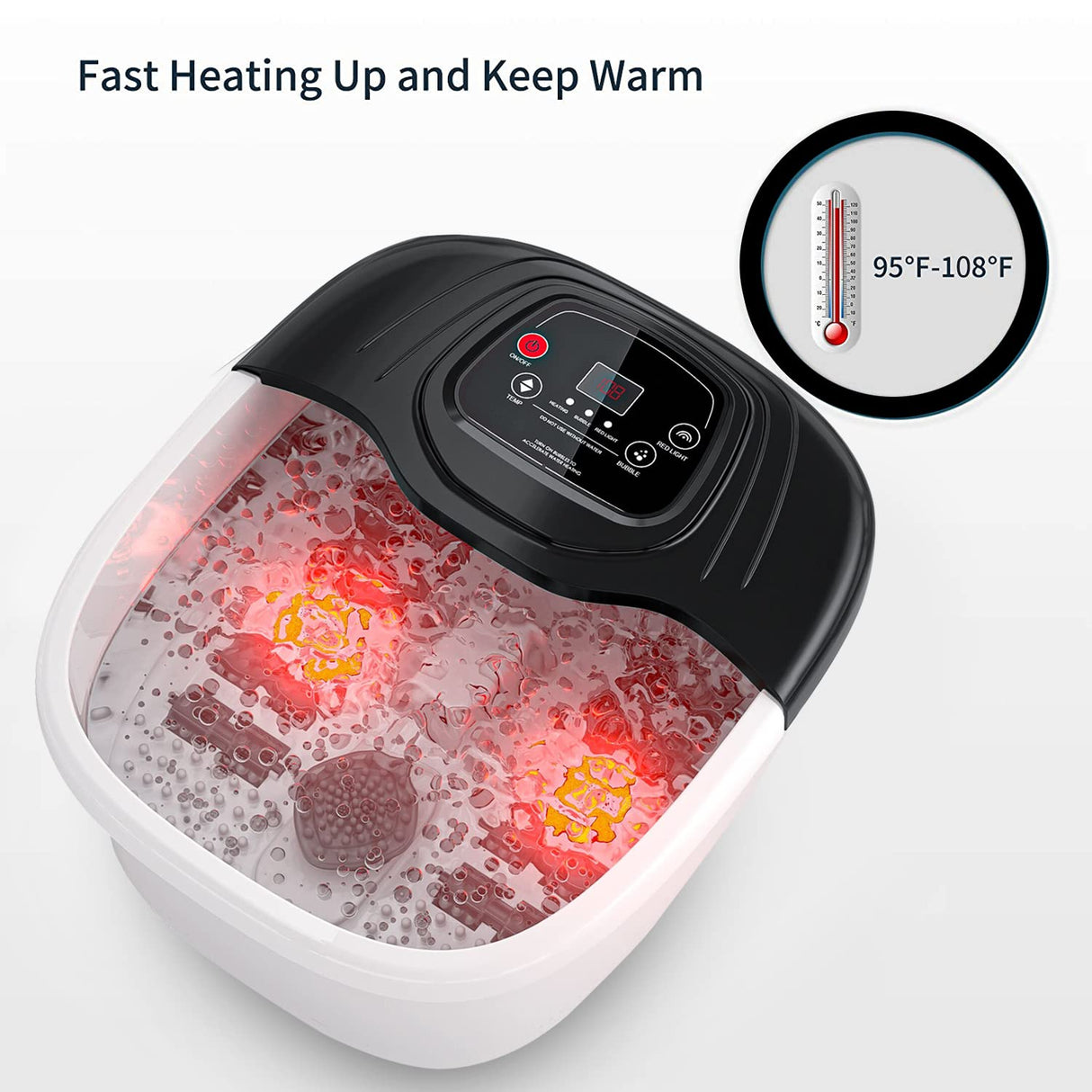RIGHTMELL Foot Spa Bath Massager with Heat, Epsom Salt,Bubbles, Vibration and Red Light, Tub for Stress Relief,Foot Soaker Fathers Day Birthday Gifts for Mom Dad Women Men Her Him
