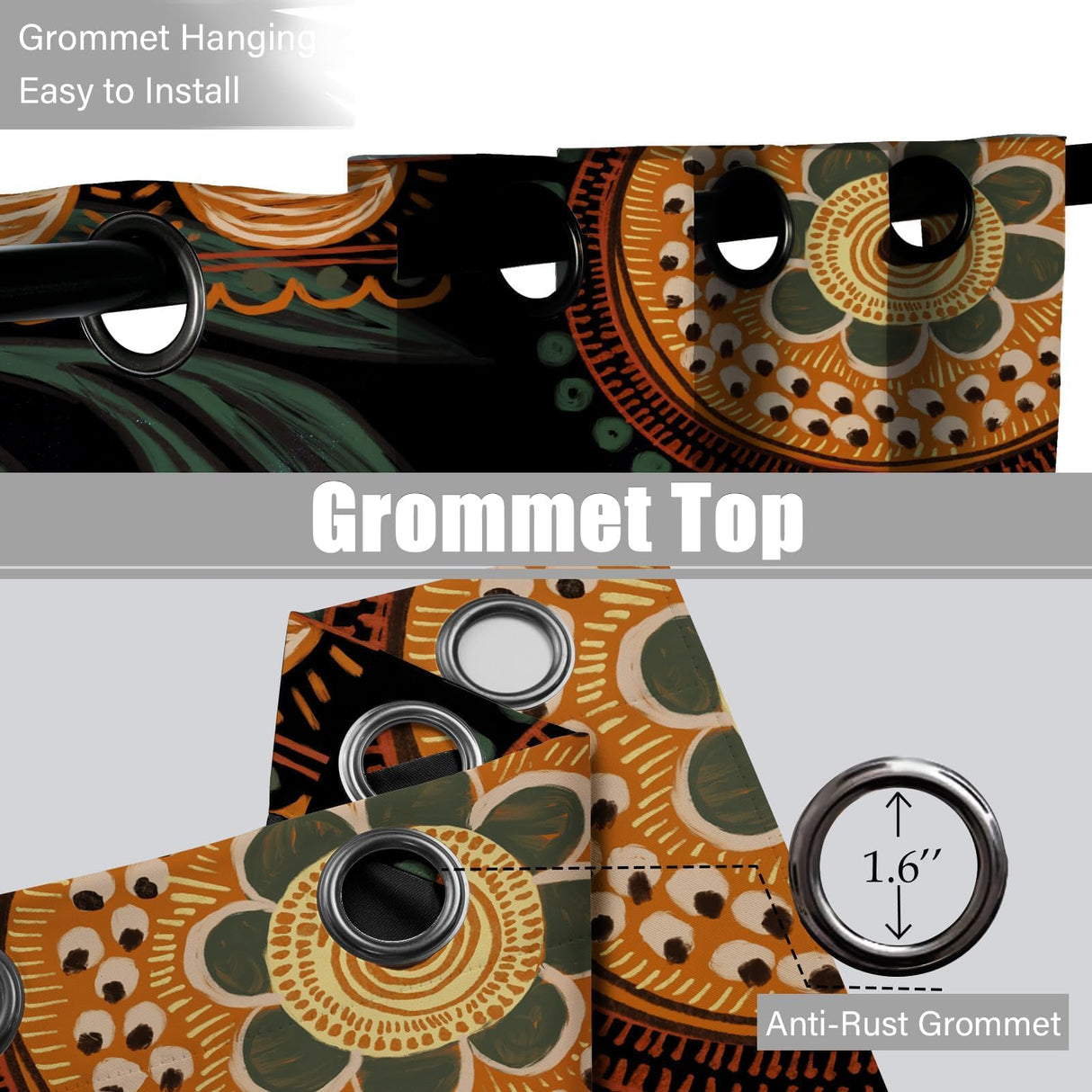 Tyrot Black Red Boho Floral 100% Blackout Curtains for Living Room 84 inch Long 2 Panels Christmas Black Out Curtains for Bedroom Grommet Thermal Insulated Room Darkening Window Drapes,52Wx84L