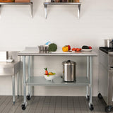 HARDURA Stainless Steel Table 24 x 48 Inches with Wheels Casters NSF Heavy Duty Commercial Prep Table with 2” Backsplash and Adjustable Undershelf for Restaurant Kitchen Home and Hotel