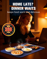 Food Warming Mat, Rapid Heating Electric Warming Tray with 9 Temp Setting and 6 Hours Timer,Foldable Warming Trays for Food, Portable Food Warmers for Parties Buffet, Blue