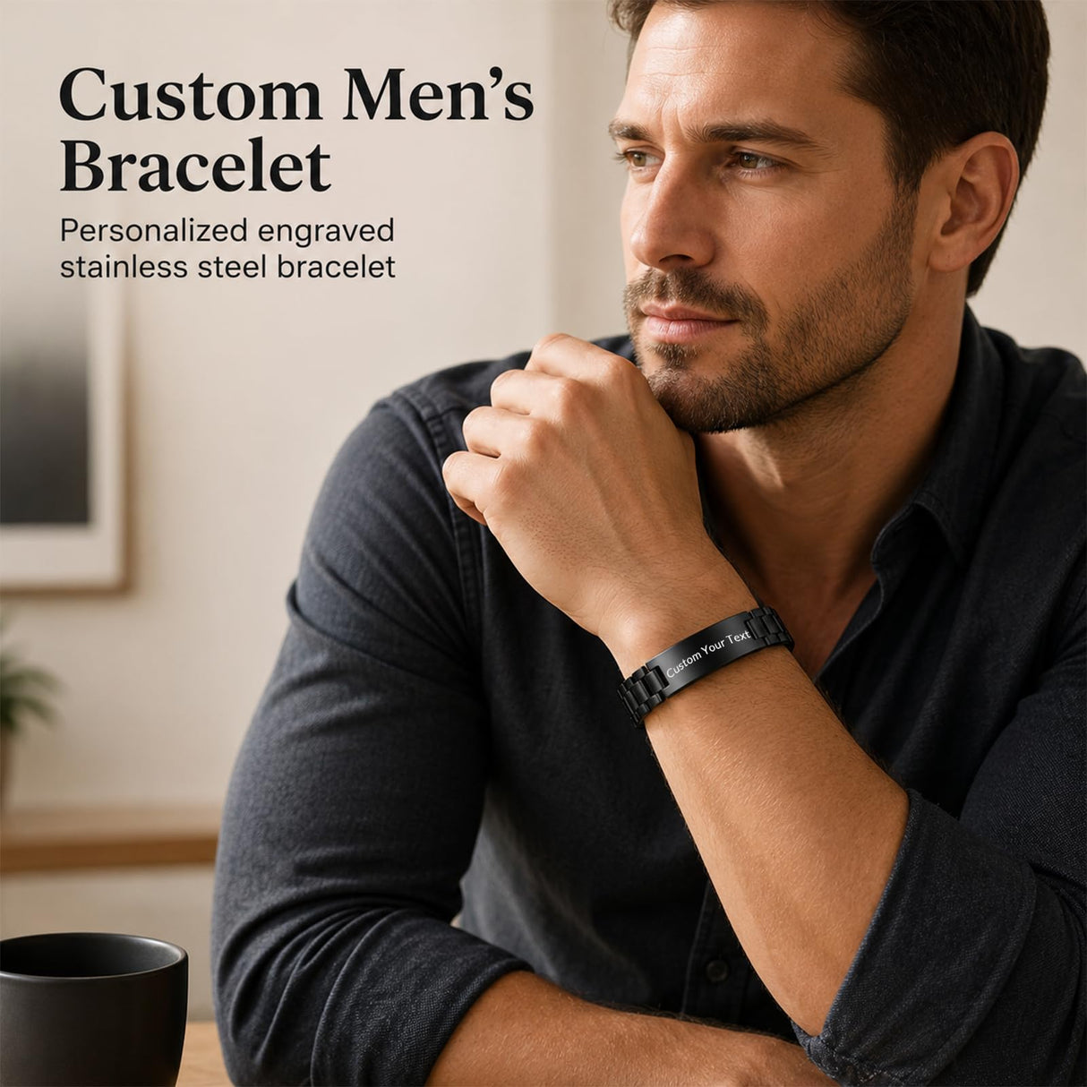 JUBOPE Custom Engraved Bracelets for Men,Adjustable Waterproof