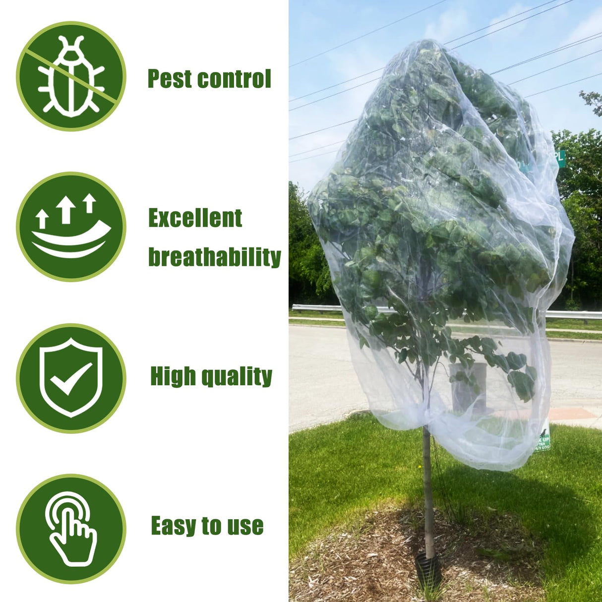 12'x12' Large Fruit Tree Netting with Zipper - Protects Fruit from Squirrels, Birds & Pests, Heavy-Duty Tree Covers for Fruit Trees (White)