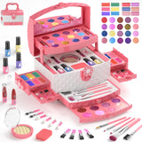 GirlsHome Kids Makeup Set for Girl 56 Pcs Washable Real Cosmetic, Non-Toxic Frozen Toys Toddler Makeup Kit, Frozen Princess Dress up Kit Christmas & Birthday Girl Gift for 3-12 (Frozen Pink)