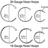 Body Candy Tiny Nose Hoop 20 Gauge 1/4 Small Diamenter Solid 14k White Gold 6mm Nose Hoop