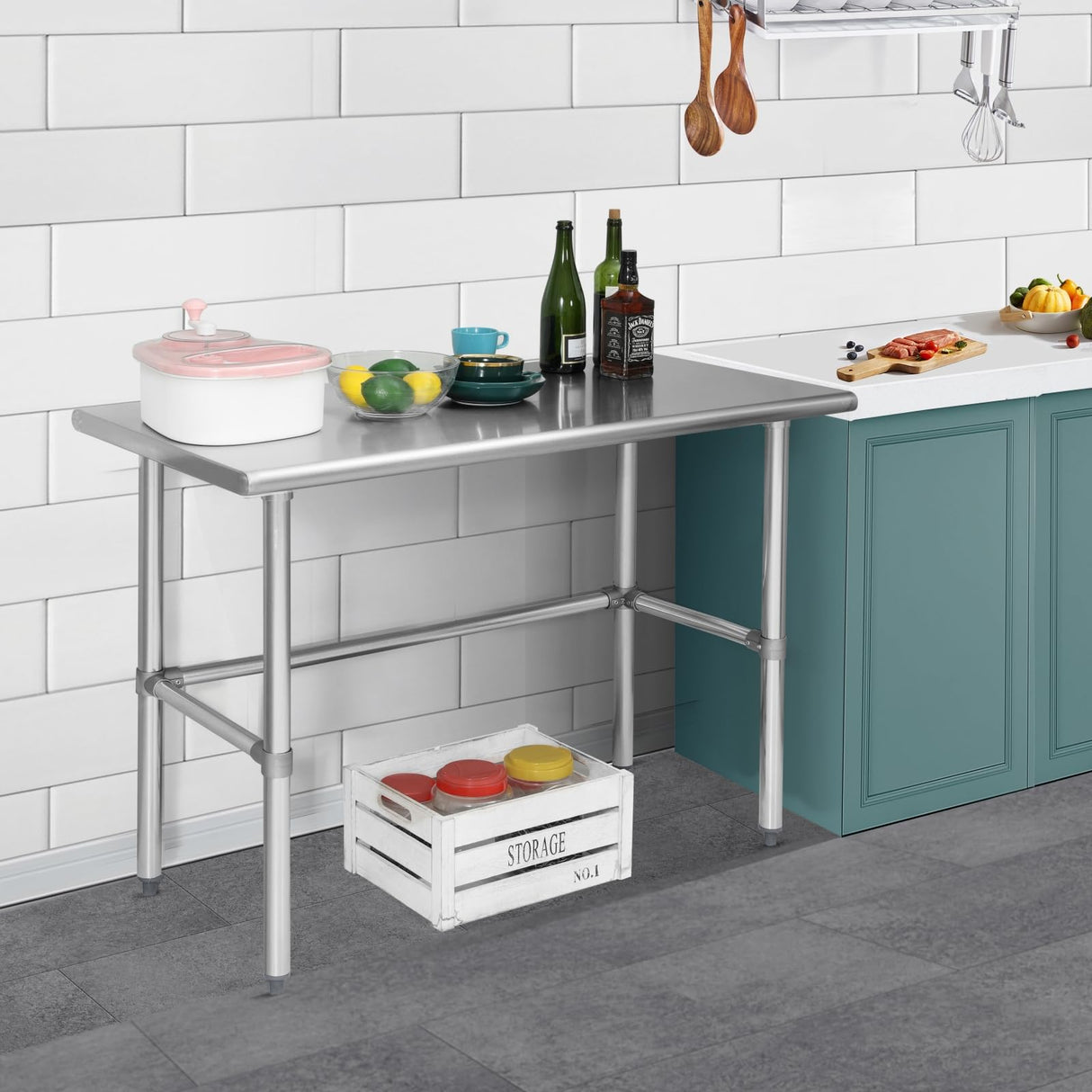 Hally Open Base Stainless Steel Table 24 x 30 Inches, NSF Commercial Heavy Duty Prep & Work Table with Backplash and Galvanized Legs for Restaurant, Home and Hotel