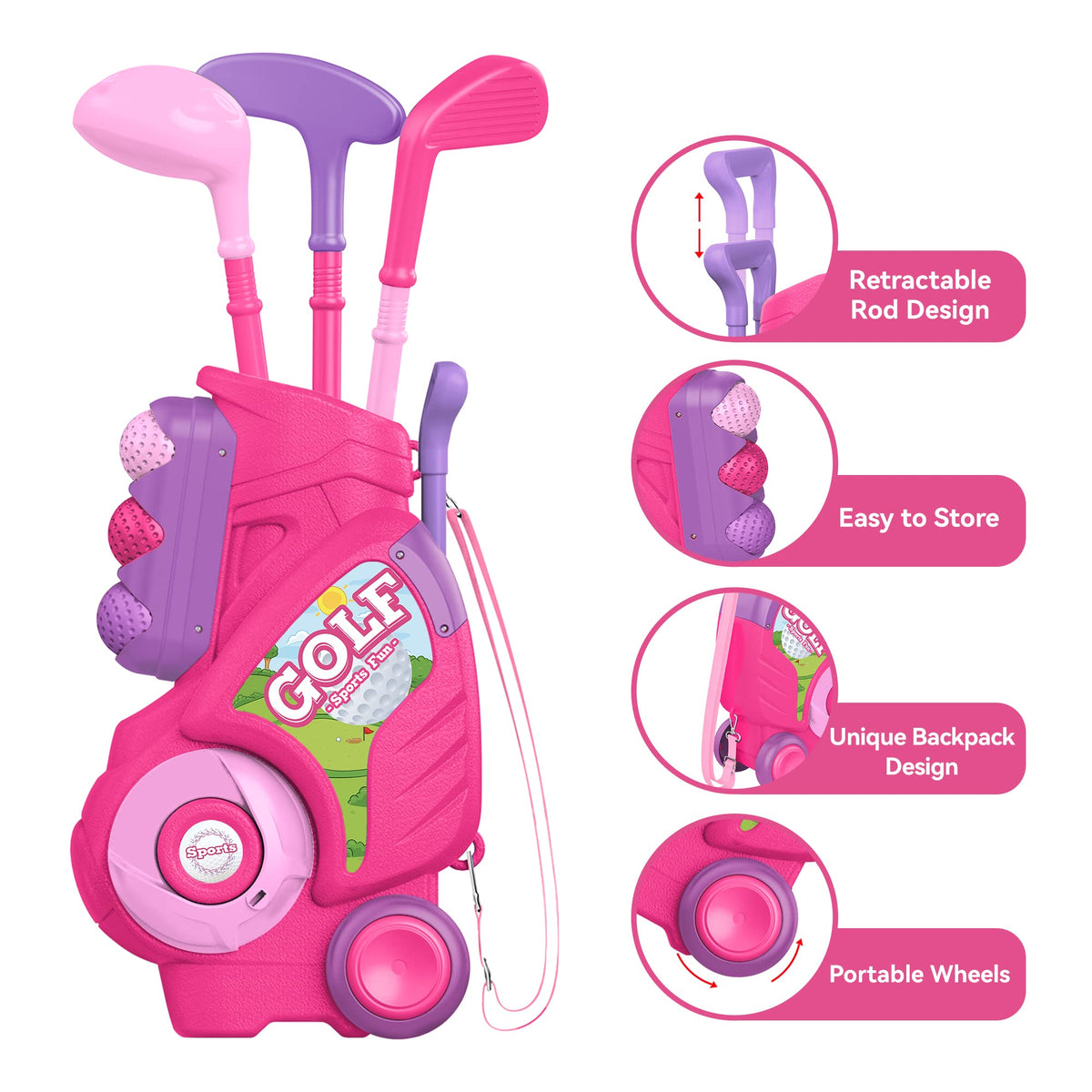Liberry Toddler Golf Clubs Set Toy for 1 2 3 4 Years Old Girls Boys, Pink