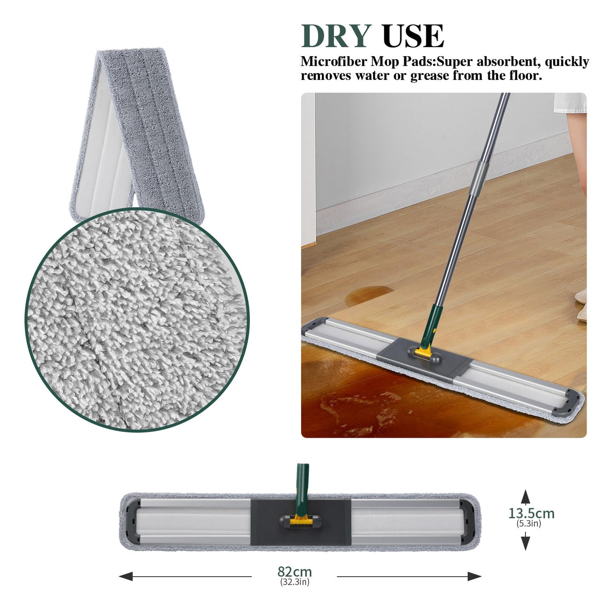 Masthome 36" Commercial Dust Mop, 60" Telescopic Handle Heavy Duty Floor Mop, Wet Dry Industrial Mop with 3 Reusable Pads for Hardwood Marble Laminate Tile, Home Gym Office Use