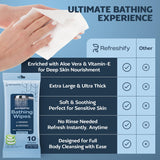100 XL Body Wipes for Adults Ultra Thick Bathing No Rinse - Microwaveable Shower Wipes, Bath Wipes with Moisturizing Aloe Vera and Vitamin E, 7.8” x 8” In - 10 Packs of 10