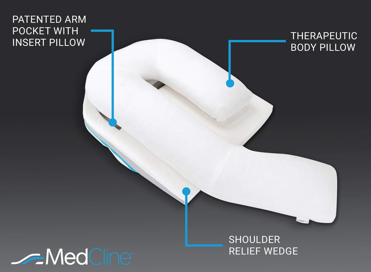 MedCline Shoulder Relief System with Extra Cases, Bed Wedge Pillow for Shoulder Pain Relief and Therapeutic Body Pillow, Inclined Sleep Position with Arm Pocket, Large for 5'10" and Above