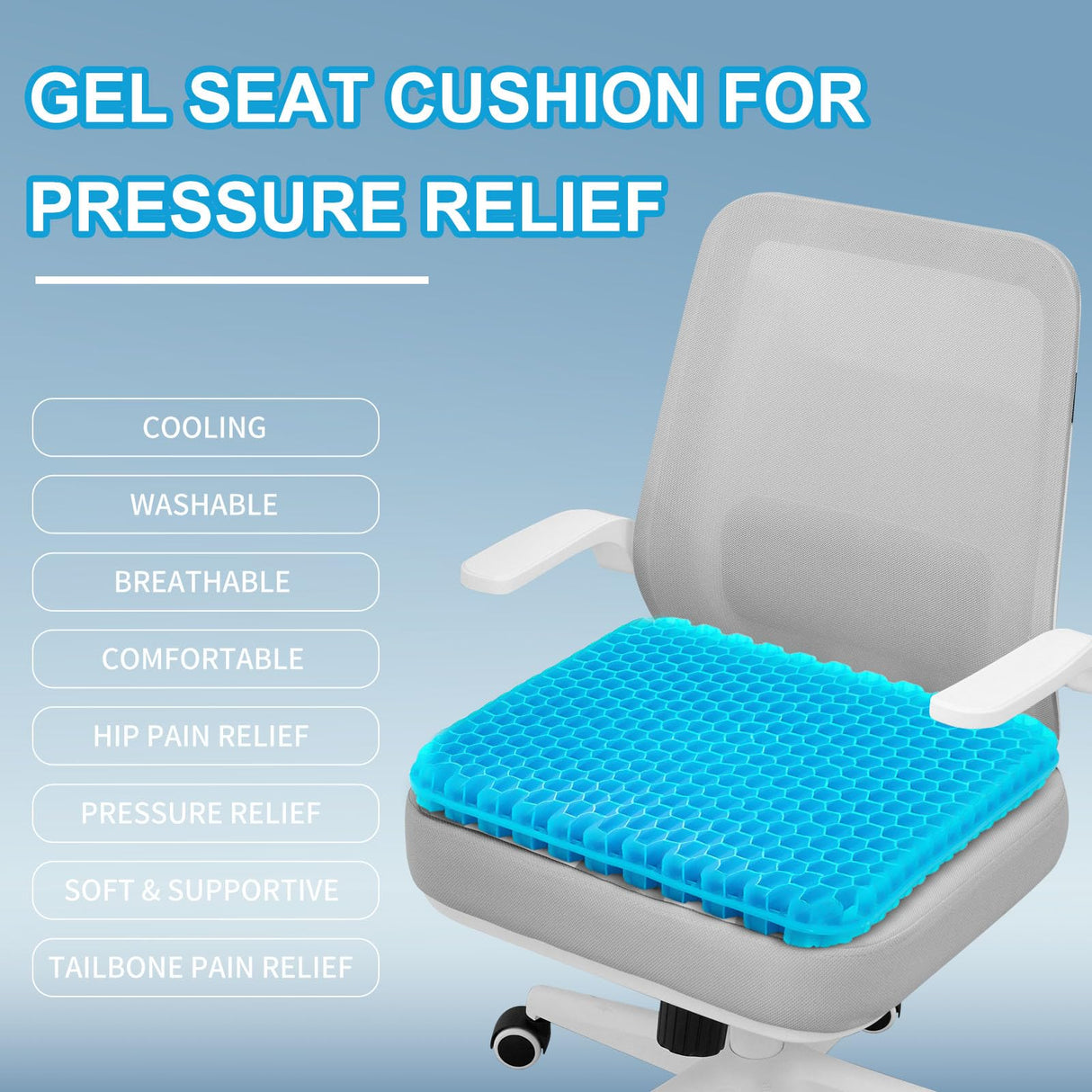 LYUANEC Gel Seat Cushion for Long Sitting, (2.4 Inch Extra Thick Cushion) Soft＆Breathable Gel Cushions for Pressure Relief, Wheelchair Seat Cushions, Gel Pad for Chair, Office Chair Cushion