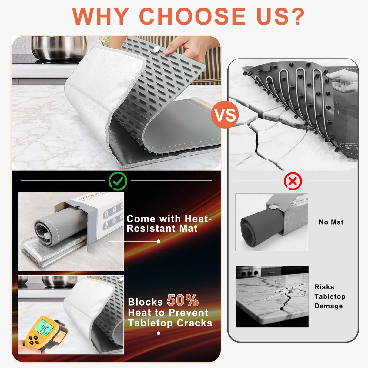 FYY Warming Mat for Food with Heat Resistant Pad, Prevent Countertop Cracks, Keep Meal Warm, Rapid and Full Surface Heating, 6 Temp Settings, 6H Timer, Upgraded Rollable Portable Food Warmer Mat Grey