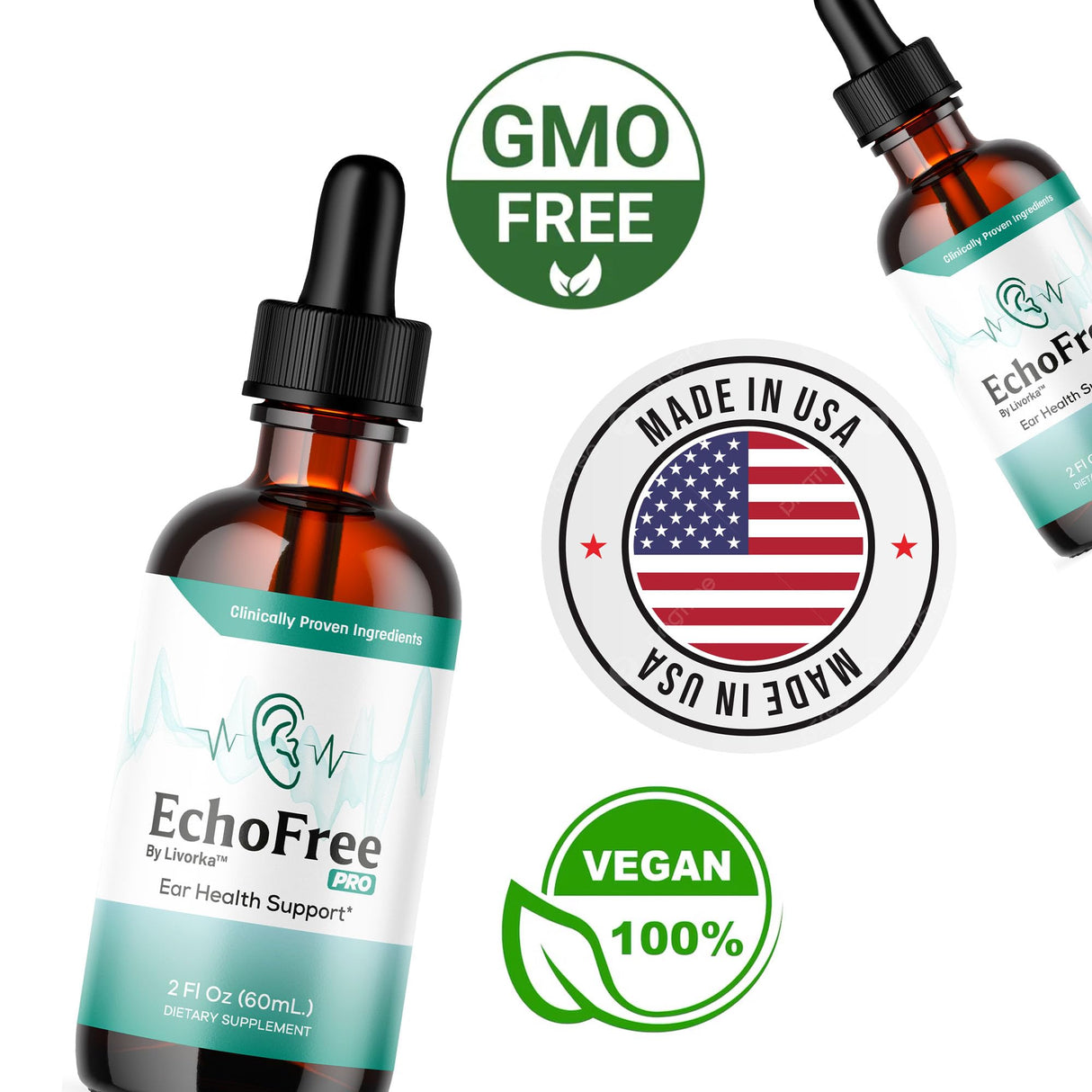 (2 Pack) Echo Free Drops - Natural Support, EchoFree Pro Ear Health Support Supplement Liquid Drops, Echofree Pro Healthy Ear Vitamin Premium, EchoFree Advanced Formula Reviews, 2 Bottles for 2 Months