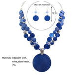 Xalroco Blue Layered Beads Statement Necklace for Women Big Colorful Glass Stone Circle Shell Pendant Necklace and Earring Set for Women