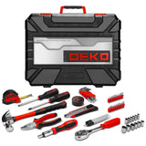 DEKOPRO Tool Set:228 Piece Home Tool Kit, Household Basic Repair Tool Set Comes with Plastic Storage Case, Socket Wrench Set for Car-Red