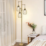 Dimmable Floor Lamp, 3 x 800LM LED Edison Bulbs Included, Farmhouse Industrial Floor Lamp Standing Tree Lamp with Elegant Teardrop Cage Tall Lamps for Living Room Bedroom Office Dining Room-Brass
