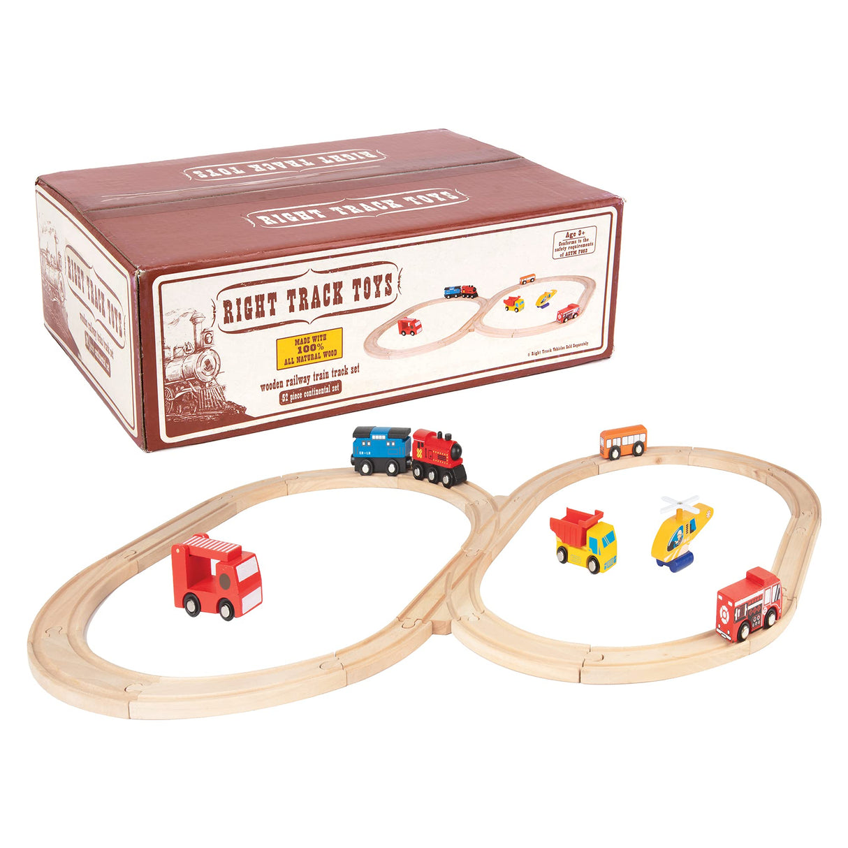 Wooden Train Track 52 Piece Set-18 Feet Of Track Expansion - 5 Distinct Pieces - 100% Compatible with All Major Brands Including Thomas Wooden Railway System: Screen Free Christmas Gift For Toddlers