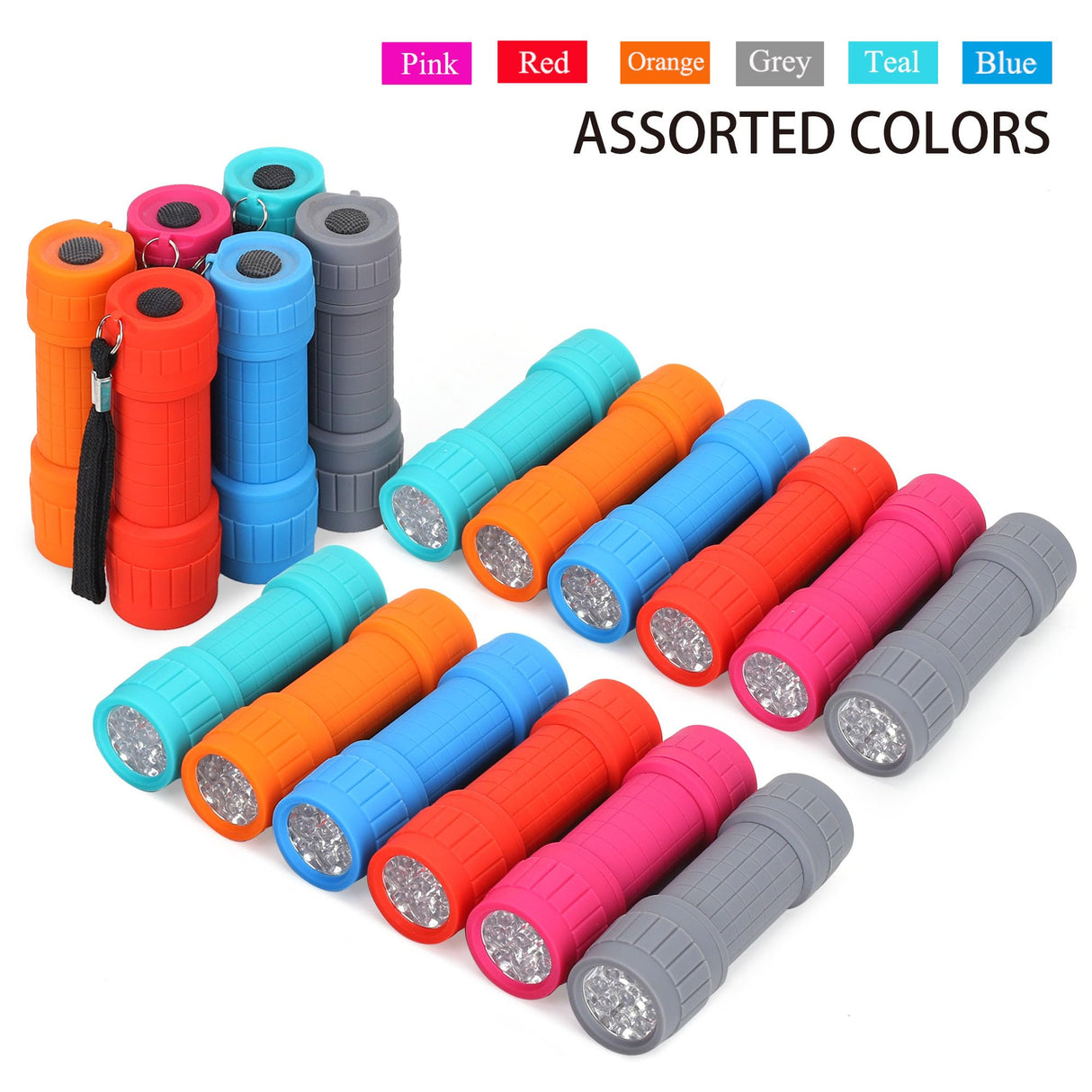 FASTPRO 18-Pack, 9-LED Mini Flashlight Set, AAA Batteries are Included and Pre-Installed, Perfect for Class Teaching, Camping, Wedding Favor