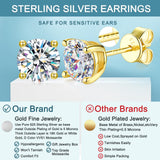 Lyniuoy Moissanite Studs Earrings For Women & Men 14K Gold Plated 925 Sterling Silver Hypoallergenic Flat Back Stud Earrings For Sensitive Ear Gifts For Girlfriend 6.5mm 1.0ct X2