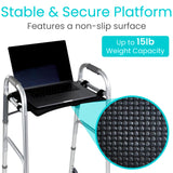 Vive Walker Tray for Folding Walker - (w/Cup Holder) - Adult Mobility Accessories - Fits Standard Walkers - Medical Table for Seniors Non Slip Mat for Food - Removable & Easy Assembly (Black)