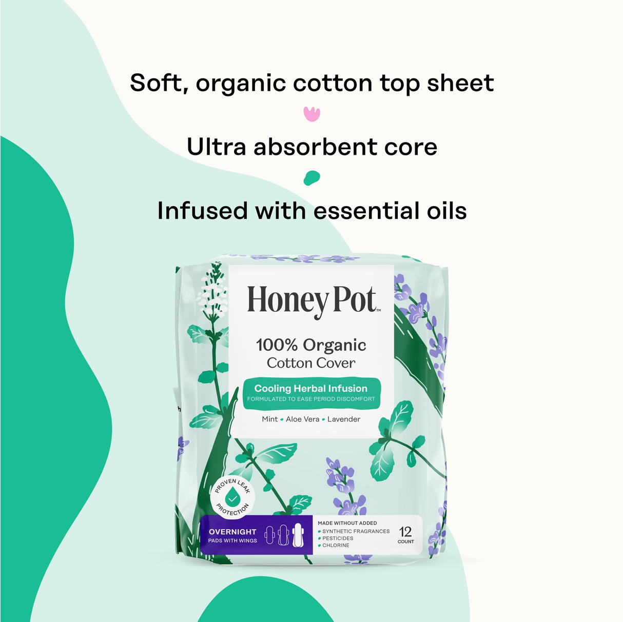 The Honey Pot Company - 48 ct - Herbal Pads for Women - Overnight w/Wings - Infused w/Essential Oils for Cooling Effect & Organic Cotton Cover - Feminine Care - FSA & HSA Eligible