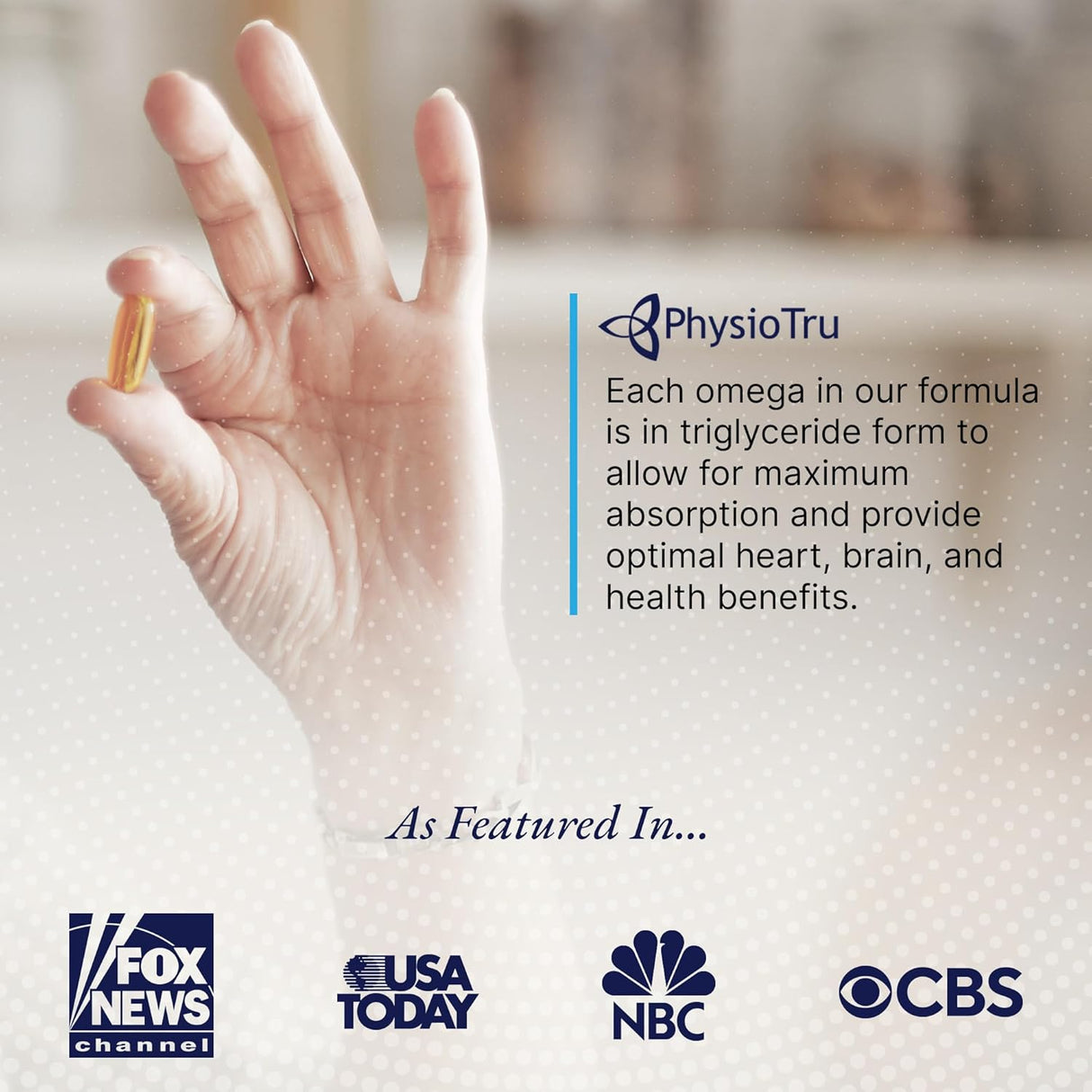 Physio Omega - Omega 3 Supplement - Sustainably Sourced - with DPA, EPA, and DHA - Burpless Fish Oil - 1 Pack