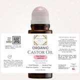 Grandma Flo's Naturals Organic Castor Oil with Rose Quartz Roll On For Face and Body - Glass Bottle, Cold Pressed, Hexane Free, Unrefined - Stimulate Hair Growth, Moisturize Skin (50ml)