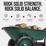 Best Choice Products Dual-Wheel Wheelbarrow Garden Cart - 500 lb Capacity, Extra-Large Wheels, Built-in Stand, for Yard, Garden & Landscaping - Green