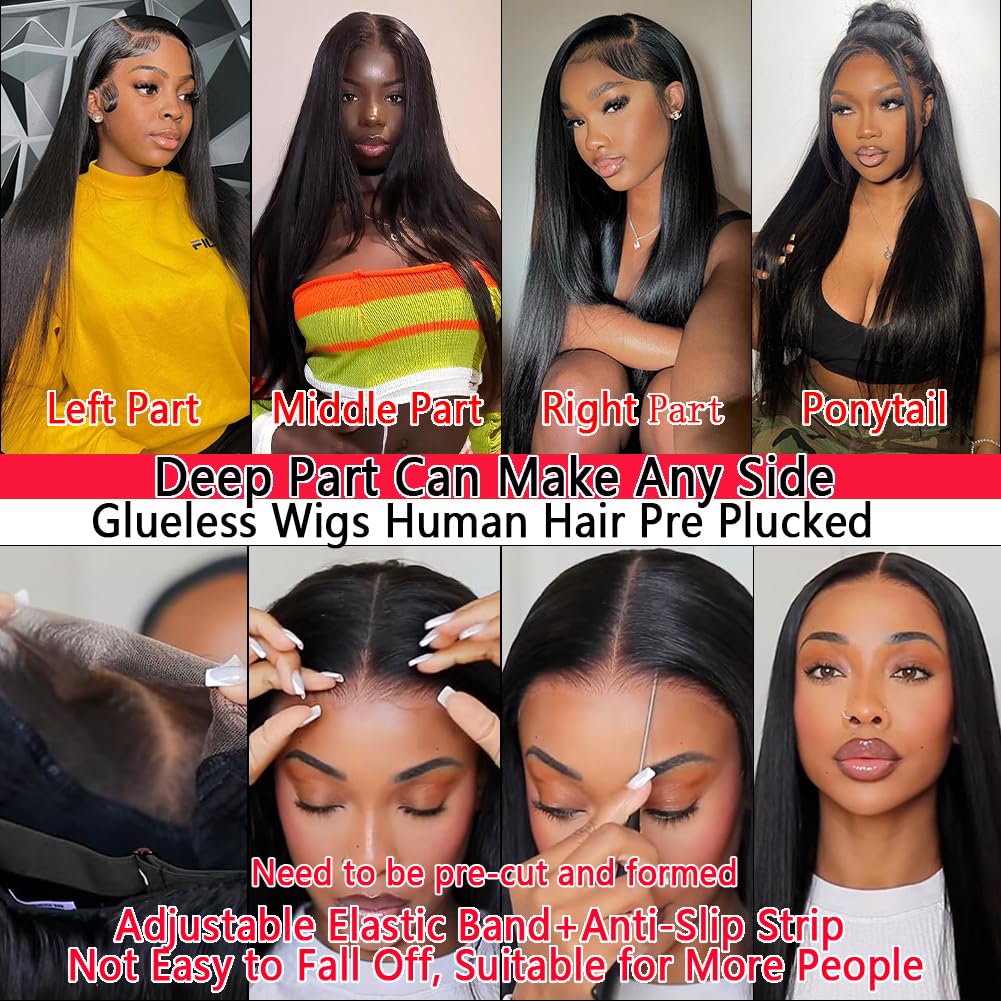 CRCCRC 30 Inch 13x6 Lace Front Wigs Human Hair Pre Plucked 200 Density Straight Glueless Wig HD Transparent Human Hair Lace Front Wigs with Baby Hair Lace Front Wigs for Black Women